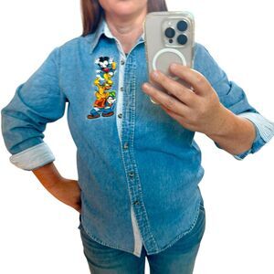 Vintage Disney World Denim Button Down Shirt Women’s Medium Mickey & Friends